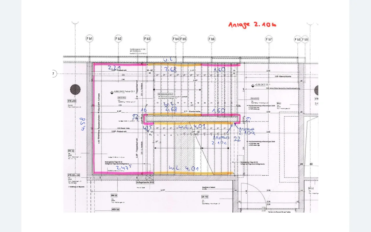 Handschriftlich ergänzte Aufmaßskizze
