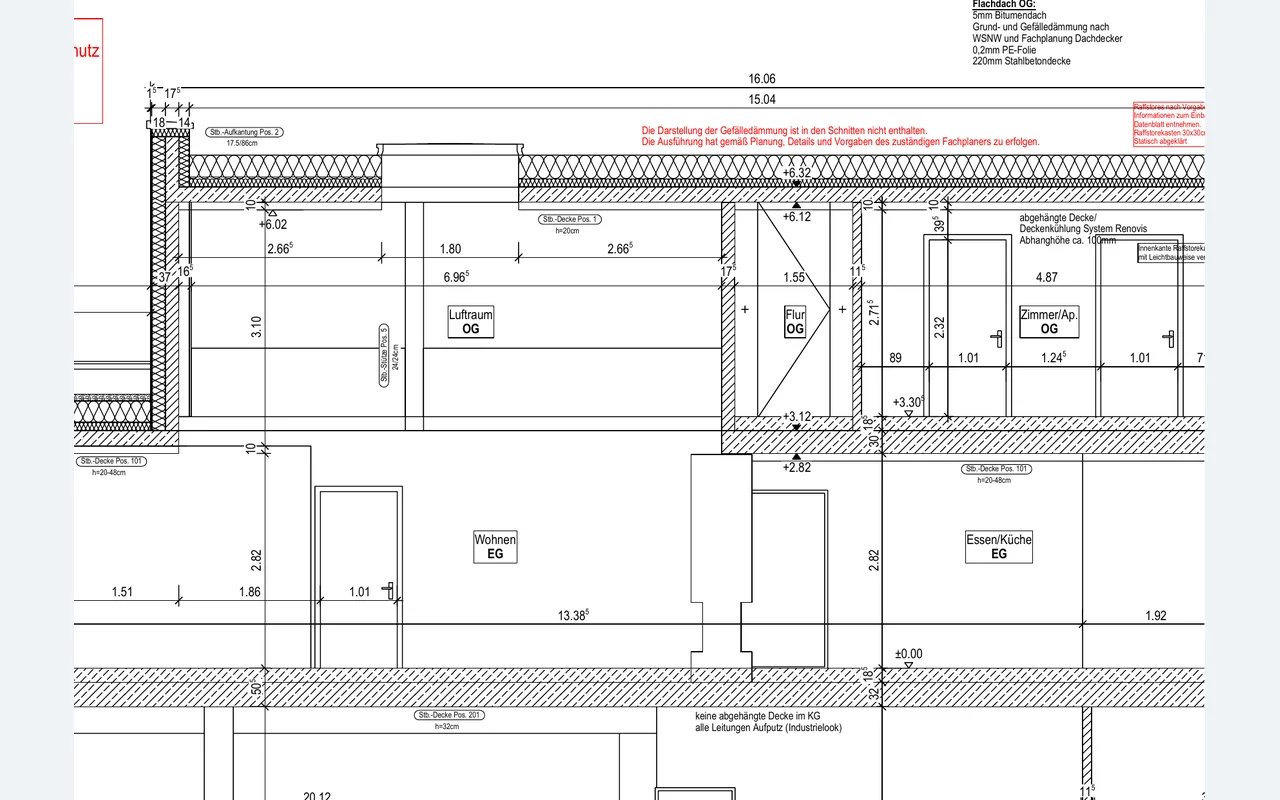 Gebäudeschnitt aus einer Planunterlage